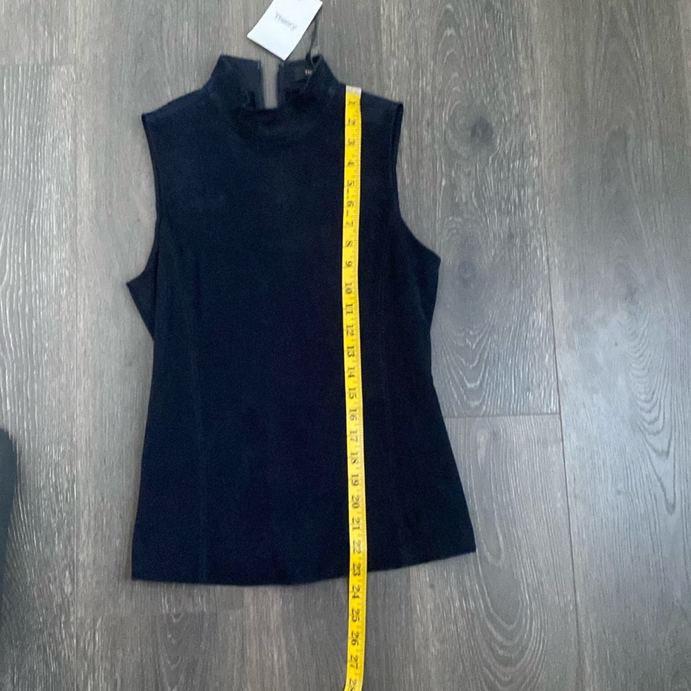 Theory Eulia Tilde Lamb Suede Top Deep Navy Women’s Luxury Leather Blouse size S - Picture 5 of 11